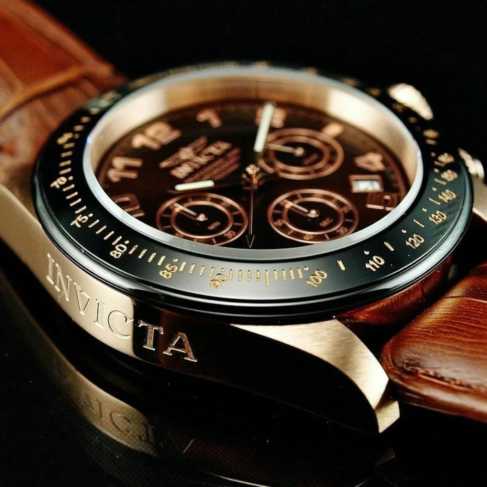 NEW Invicta Genuine Leather Brown Rose Gold Watch